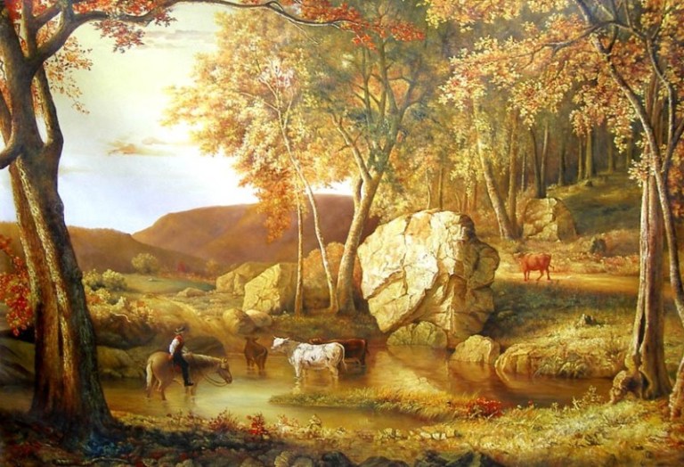 lukisan pemandangan alam menggunakan cat air