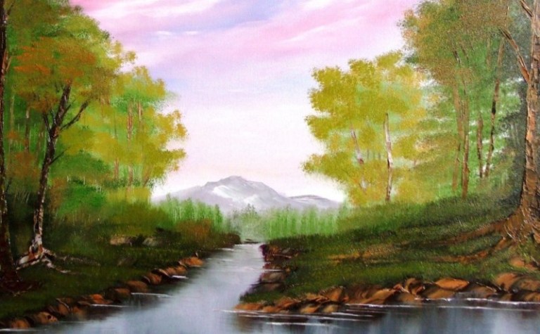 lukisan pemandangan alam sederhana