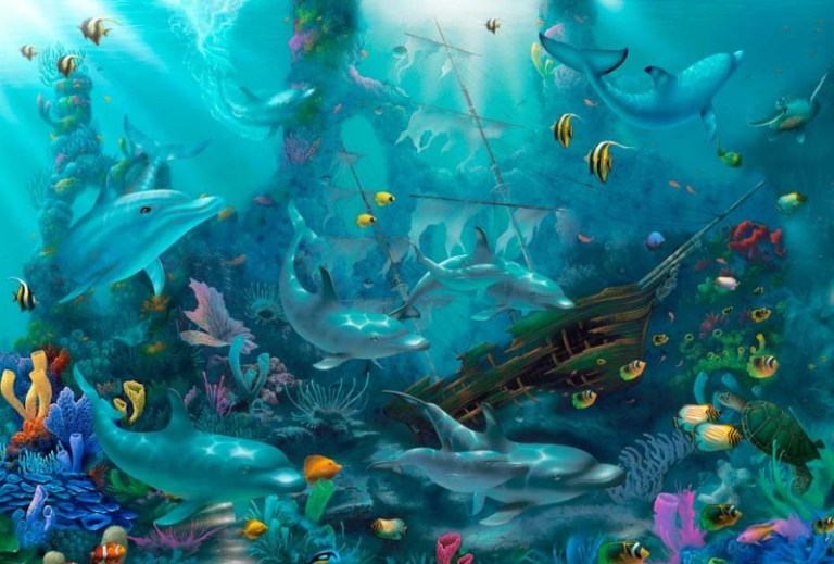 lukisan pemandangan bawah laut