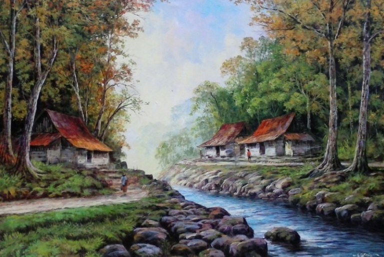 lukisan pemandangan desa