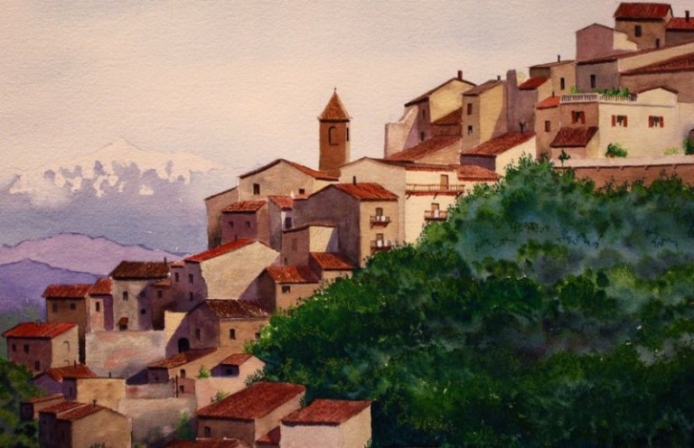 lukisan pemandangan desa yang indah