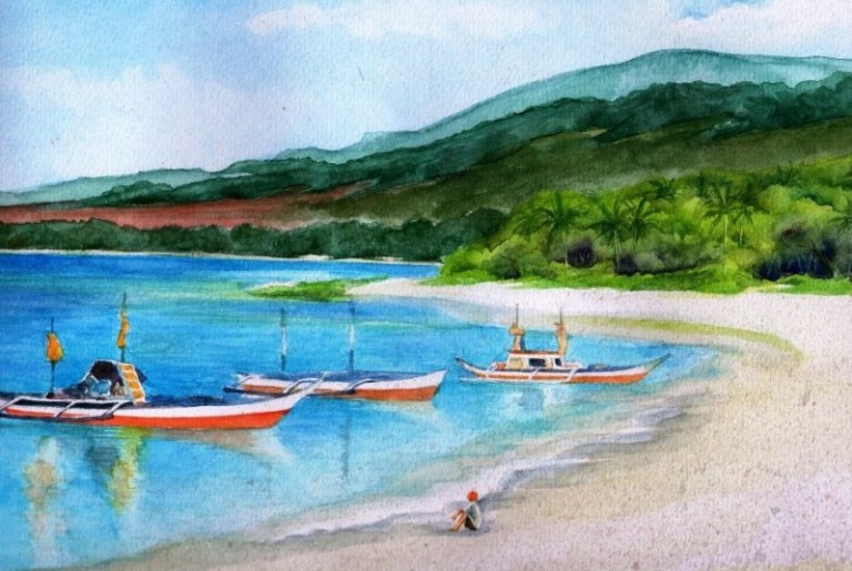 Lukisan Gambar Pemandangan Di Tepi Pantai