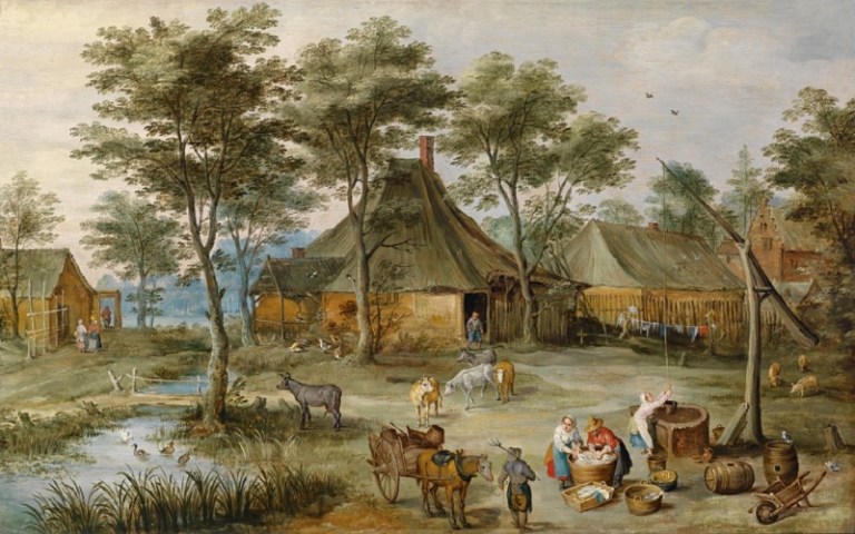 lukisan gambar pemandangan kampung