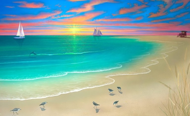 lukisan gambar pemandangan pantai