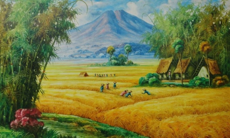 lukisan pemandangan sawah