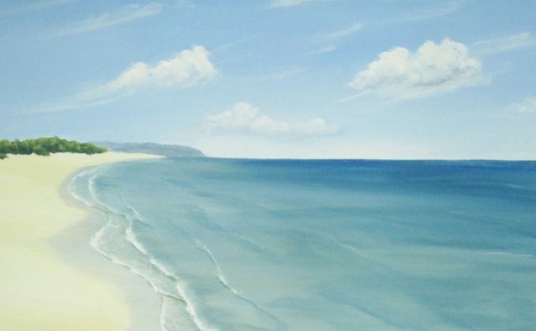 lukisan pemandangan di tepi pantai