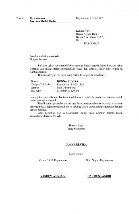 contoh surat permohonan modal usaha