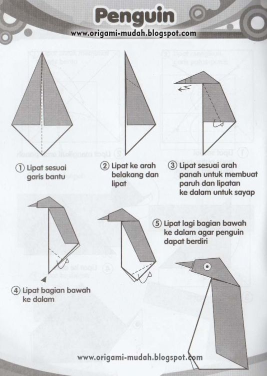 cara membuat origami pinguin