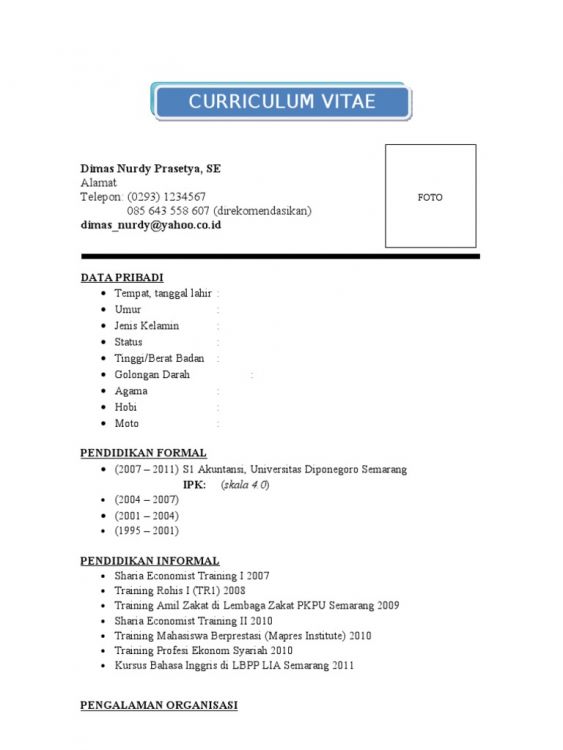 15 Contoh Cv Curriculum Vitae Daftar Riwayat Hidup Terlengkap