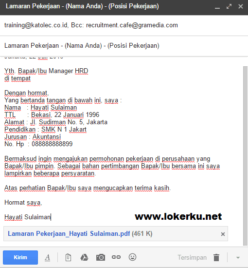 Contoh Surat Lamaran Kerja Untuk Dikirim Melalui Email ...