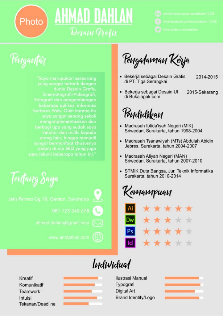 15 Contoh CV / Curriculum Vitae / Daftar Riwayat Hidup