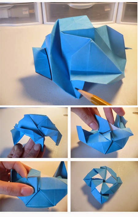 cara membuat origami bunga mawar biru 12