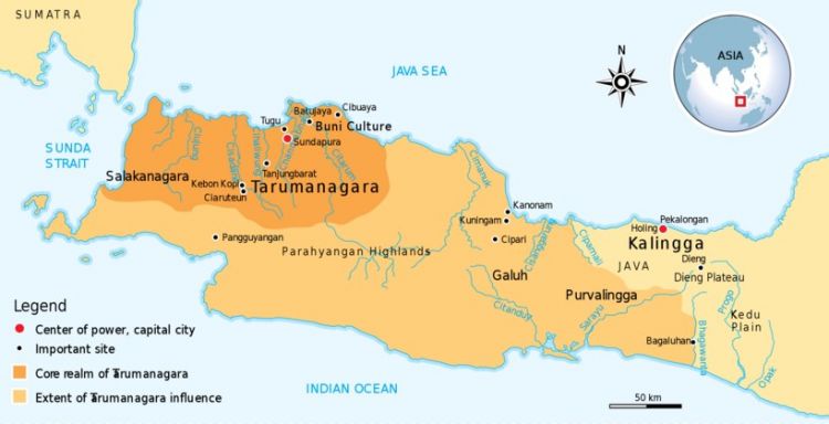 Wilayah kekuasaan dan pengaruh Kerajaan Tarumanegara.