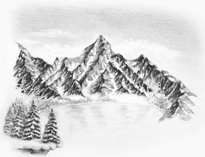 gambar ilustrasi dengan pemandangan sebuah gunung
