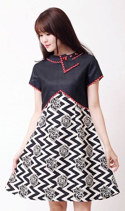 dress batik kombinasi polos